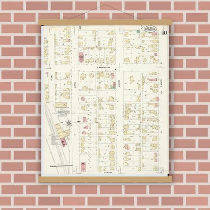 Old map wall art mockup — magnetic wood frame on brick wall — Sanborn Fire Insurance Map from Circleville, Pickaway County, Ohio (1907), Sheet #0010