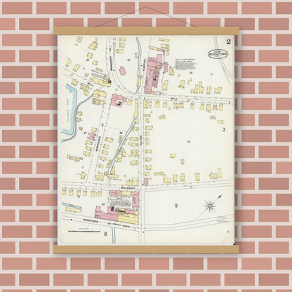 Old map wall art mockup — magnetic wood frame on brick wall — Sanborn Fire Insurance Map from Middletown, Orange County, New York (1897) - Complete Map Set