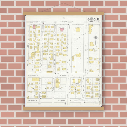 Old map wall art mockup — magnetic wood frame on brick wall — Sanborn Fire Insurance Map from Cloquet, Carlton County, Minnesota (1911), Sheet #0011