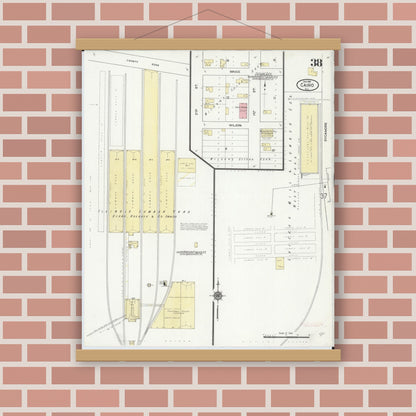 Old map wall art mockup — magnetic wood frame on brick wall — Sanborn Fire Insurance Map from Cairo, Alexander County, Illinois (1914), Sheet #0038
