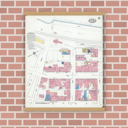 Old map wall art mockup — magnetic wood frame on brick wall — Sanborn Fire Insurance Map from Red Wing, Goodhue County, Minnesota (1917), Sheet #0006