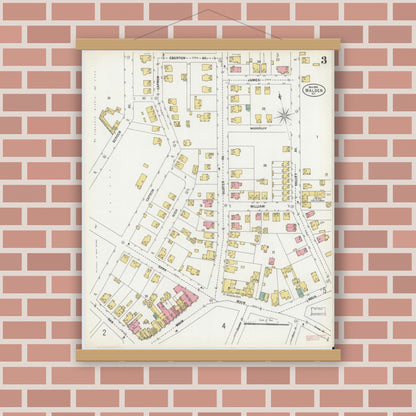 Old map wall art mockup — magnetic wood frame on brick wall — Sanborn Fire Insurance Map from Walden, Orange County, New York (1900), Sheet #0003