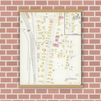 Old map wall art mockup — magnetic wood frame on brick wall — Sanborn Fire Insurance Map from Salamanca, Cattaraugus County, New York (1904), Sheet #0003