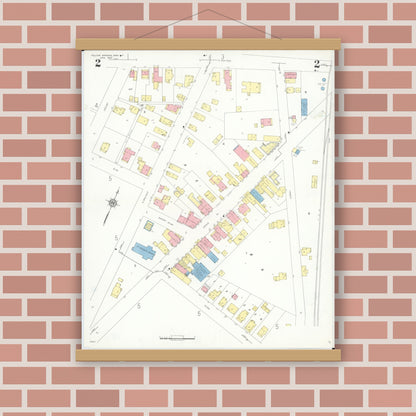 Old map wall art mockup — magnetic wood frame on brick wall — Sanborn Fire Insurance Map from Yellow Springs, Greene County, Ohio (1937), Sheet #0002