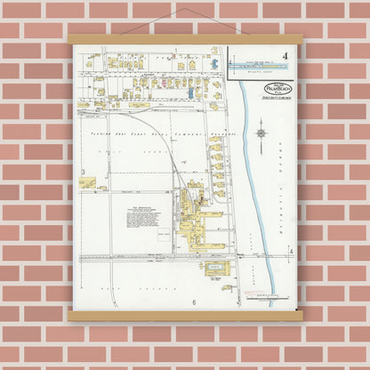 Old map wall art mockup — magnetic wood frame on brick wall — Sanborn Fire Insurance Map from Palm Beach, Palm Beach County, Florida (1919), Sheet #0004