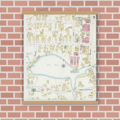 Old map wall art mockup — magnetic wood frame on brick wall — Sanborn Fire Insurance Map from Athol, Worcester County, Massachusetts (1896), Sheet #0003