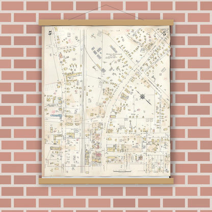 Old map wall art mockup — magnetic wood frame on brick wall — Sanborn Fire Insurance Map from Kilgore, Gregg County, Texas (1950), Sheet #0005