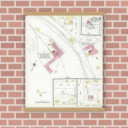 Old map wall art mockup — magnetic wood frame on brick wall — Sanborn Fire Insurance Map from Mount Carmel, Wabash County, Illinois (1910), Sheet #0006
