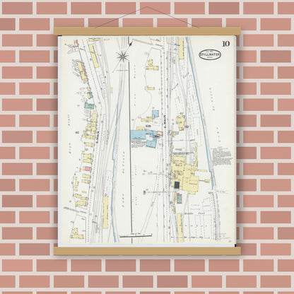Old map wall art mockup — magnetic wood frame on brick wall — Sanborn Fire Insurance Map from Stillwater, Washington County, Minnesota (1891), Sheet #0010