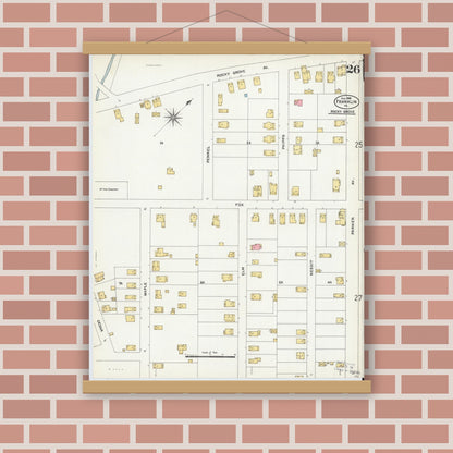 Old map wall art mockup — magnetic wood frame on brick wall — Sanborn Fire Insurance Map from Franklin, Venango County, Pennsylvania (1906), Sheet #0026
