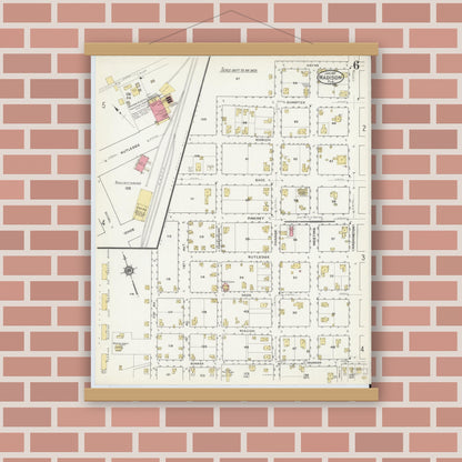 Old map wall art mockup — magnetic wood frame on brick wall — Sanborn Fire Insurance Map from Madison, Madison County, Florida (1917), Sheet #0006