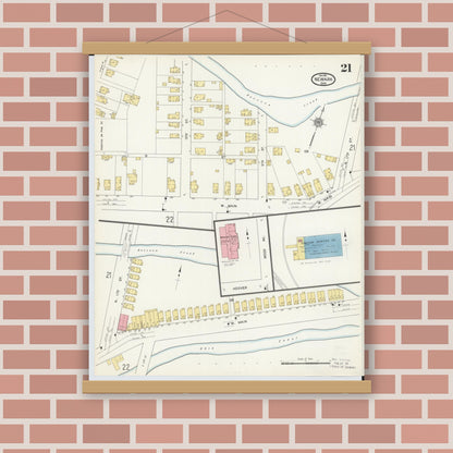 Old map wall art mockup — magnetic wood frame on brick wall — Sanborn Fire Insurance Map from Newark, Licking County, Ohio (1912), Sheet #0021