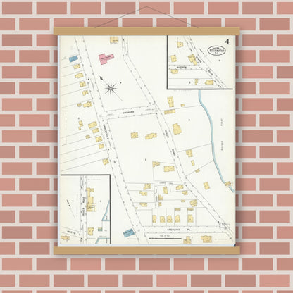 Old map wall art mockup — magnetic wood frame on brick wall — Sanborn Fire Insurance Map from Edgewater, Bergen County, New Jersey (1908), Sheet #0004
