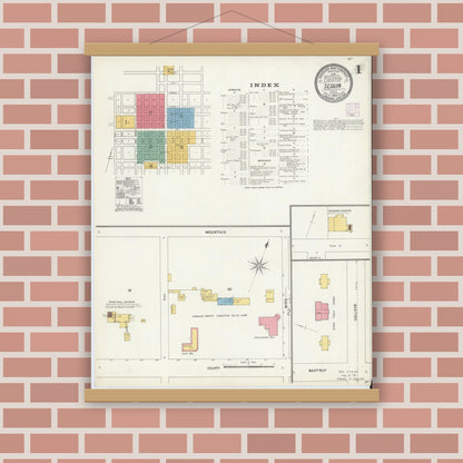 Old map wall art mockup — magnetic wood frame on brick wall — Sanborn Fire Insurance Map from Seguin, Guadalupe County, Texas (1906) - Complete Map Set