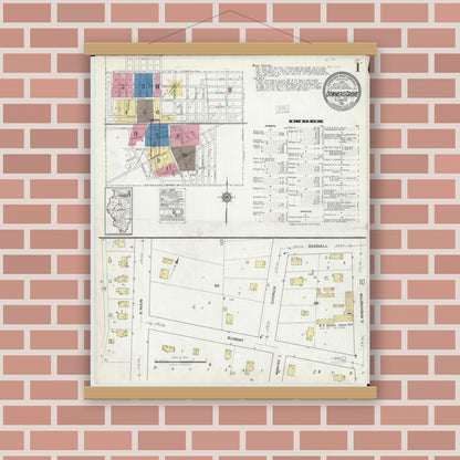 Old map wall art mockup — magnetic wood frame on brick wall — Sanborn Fire Insurance Map from Downers Grove, Dupage County, Illinois (1921) - Complete Map Set