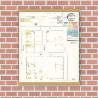 Old map wall art mockup — magnetic wood frame on brick wall — Sanborn Fire Insurance Map from King City, Monterey County, California (1892) - Complete Map Set