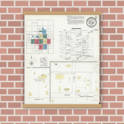 Old map wall art mockup — magnetic wood frame on brick wall — Sanborn Fire Insurance Map from De Land, Volusia County, Florida (1909) - Complete Map Set
