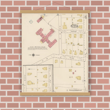 Old map wall art mockup — magnetic wood frame on brick wall — Sanborn Fire Insurance Map from Red Springs, Robeson County, North Carolina (1922), Sheet #0007
