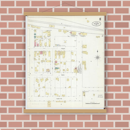 Old map wall art mockup — magnetic wood frame on brick wall — Sanborn Fire Insurance Map from Baldwin, St. Croix County, Wisconsin (1902) - Complete Map Set