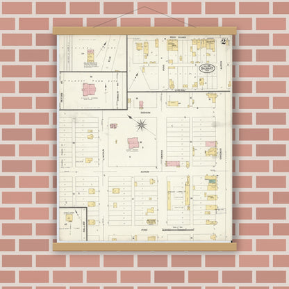Old map wall art mockup — magnetic wood frame on brick wall — Sanborn Fire Insurance Map from Dalhart, Dallam And Hartley County, Texas (1908), Sheet #0002