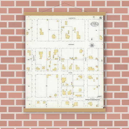 Old map wall art mockup — magnetic wood frame on brick wall — Sanborn Fire Insurance Map from Jefferson, Marion County, Texas (1906), Sheet #0008