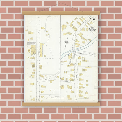 Old map wall art mockup — magnetic wood frame on brick wall — Sanborn Fire Insurance Map from Holland, Erie County, New York (1912), Sheet #0002