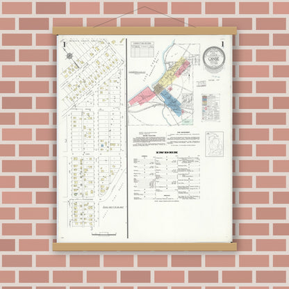 Old map wall art mockup — magnetic wood frame on brick wall — Sanborn Fire Insurance Map from L'Anse, Baraga County, Michigan (1938) - Complete Map Set