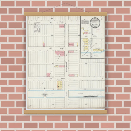 Old map wall art mockup — magnetic wood frame on brick wall — Sanborn Fire Insurance Map from Pulaski, Pulaski County, Virginia (1894) - Complete Map Set