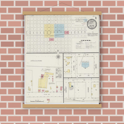 Old map wall art mockup — magnetic wood frame on brick wall — Sanborn Fire Insurance Map from Aledo, Mercer County, Illinois (1894) - Complete Map Set