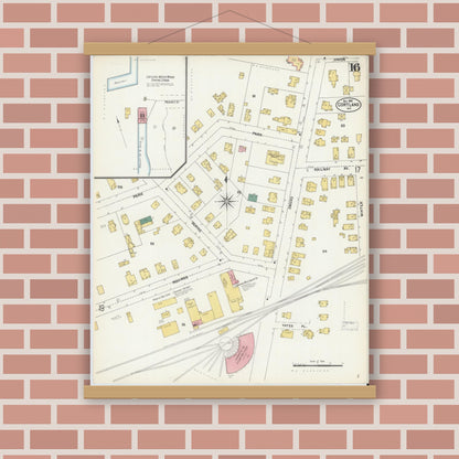 Old map wall art mockup — magnetic wood frame on brick wall — Sanborn Fire Insurance Map from Cortland, Cortland County, New York (1902), Sheet #0016