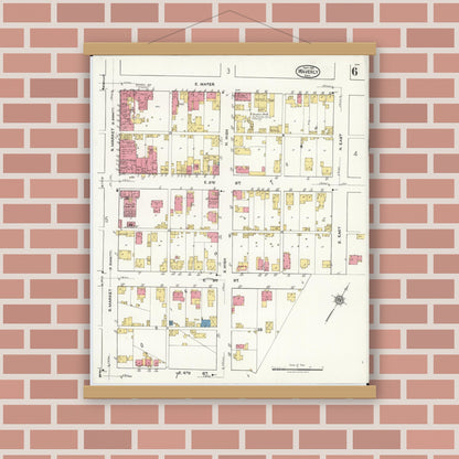 Old map wall art mockup — magnetic wood frame on brick wall — Sanborn Fire Insurance Map from Waverly, Pike County, Ohio (1921), Sheet #0006
