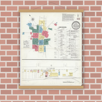 Old map wall art mockup — magnetic wood frame on brick wall — Sanborn Fire Insurance Map from Doylestown, Bucks County, Pennsylvania (1909), Sheet #0001