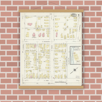 Old map wall art mockup — magnetic wood frame on brick wall — Sanborn Fire Insurance Map from Rome, Oneida County, New York (1914), Sheet #0007