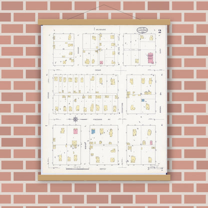 Old map wall art mockup — magnetic wood frame on brick wall — Sanborn Fire Insurance Map from Luverne, Rock County, Minnesota (1913), Sheet #0002