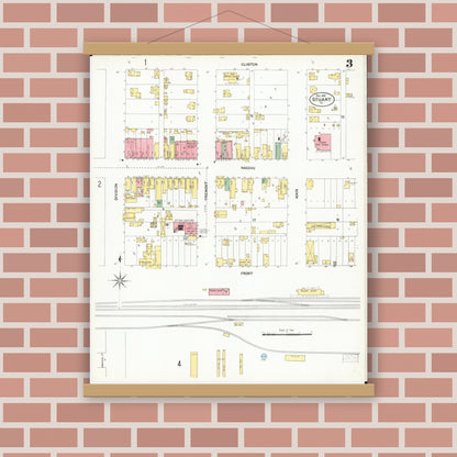 Old map wall art mockup — magnetic wood frame on brick wall — Sanborn Fire Insurance Map from Stuart, Guthrie and Adair Counties, Iowa (1901), Sheet #0003