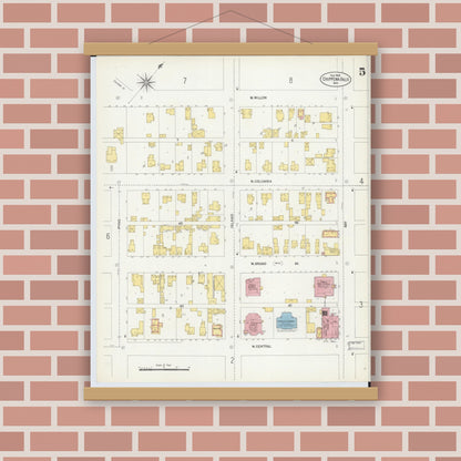Old map wall art mockup — magnetic wood frame on brick wall — Sanborn Fire Insurance Map from Chippewa Falls, Chippewa County, Wisconsin (1903), Sheet #0005
