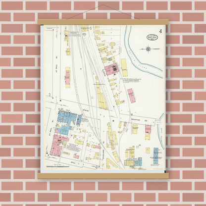 Old map wall art mockup — magnetic wood frame on brick wall — Sanborn Fire Insurance Map from Beloit, Rock County, Wisconsin (1915), Sheet #0004
