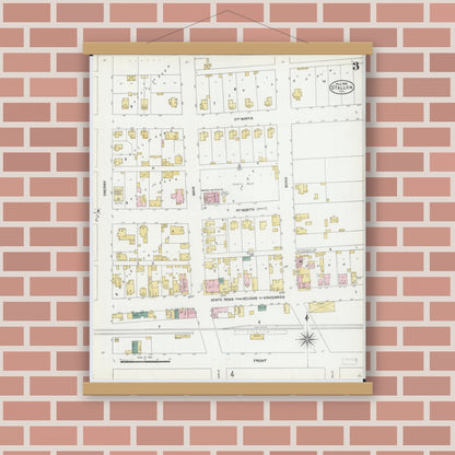 Old map wall art mockup — magnetic wood frame on brick wall — Sanborn Fire Insurance Map from O'Fallon, Saint Clair County, Illinois (1906), Sheet #0003