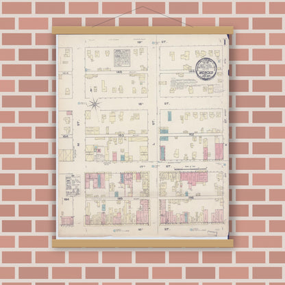 Old map wall art mockup — magnetic wood frame on brick wall — Sanborn Fire Insurance Map from Merced, Merced County, California (1885) - Complete Map Set