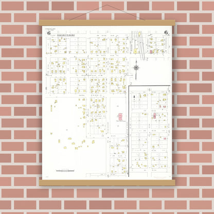 Old map wall art mockup — magnetic wood frame on brick wall — Sanborn Fire Insurance Map from Hampton, Franklin County, Iowa (1938), Sheet #0006