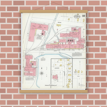 Old map wall art mockup — magnetic wood frame on brick wall — Sanborn Fire Insurance Map from Kalamazoo, Kalamazoo County, Michigan (1902), Sheet #0033