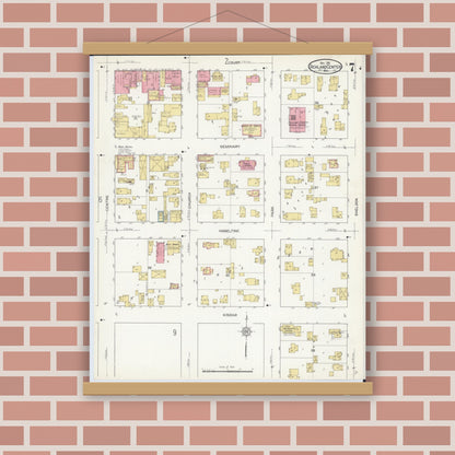 Old map wall art mockup — magnetic wood frame on brick wall — Sanborn Fire Insurance Map from Richland Center, Richland County, Wisconsin (1912), Sheet #0007
