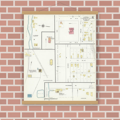 Old map wall art mockup — magnetic wood frame on brick wall — Sanborn Fire Insurance Map from Hurley, Iron County, Wisconsin (1913), Sheet #0008