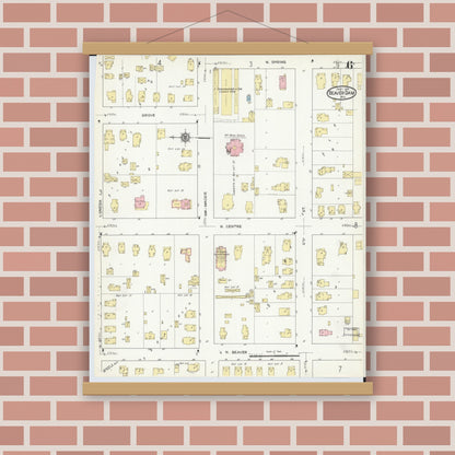 Old map wall art mockup — magnetic wood frame on brick wall — Sanborn Fire Insurance Map from Beaver Dam, Dodge County, Wisconsin (1914), Sheet #0006