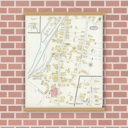 Old map wall art mockup — magnetic wood frame on brick wall — Sanborn Fire Insurance Map from Luzerne, Luzerne County, Pennsylvania (1896), Sheet #0002
