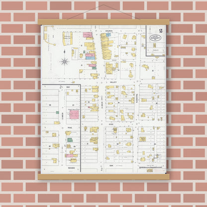 Old map wall art mockup — magnetic wood frame on brick wall — Sanborn Fire Insurance Map from Granby, Newton County, Missouri (1902), Sheet #0002