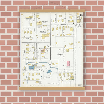 Old map wall art mockup — magnetic wood frame on brick wall — Sanborn Fire Insurance Map from Wabash, Wabash County, Indiana (1901), Sheet #0012