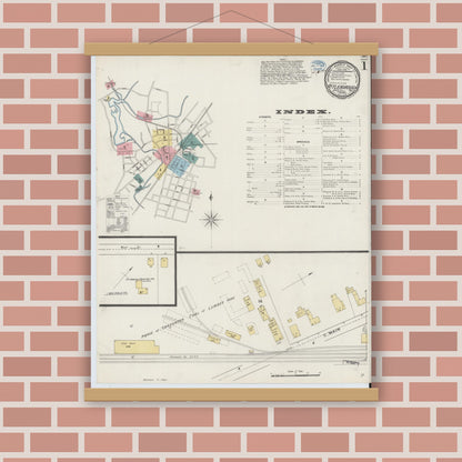 Old map wall art mockup — magnetic wood frame on brick wall — Sanborn Fire Insurance Map from Attleboro, Bristol County, Massachusetts (1894) - Complete Map Set