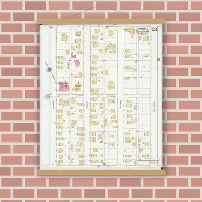 Old map wall art mockup — magnetic wood frame on brick wall — Sanborn Fire Insurance Map from Laurium, Houghton County, Michigan (1917), Sheet #0024