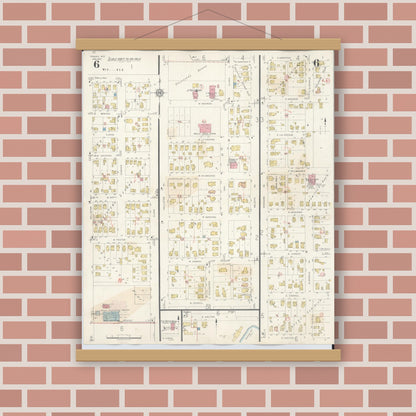 Old map wall art mockup — magnetic wood frame on brick wall — Sanborn Fire Insurance Map from Tomah, Monroe County, Wisconsin (1944), Sheet #0006